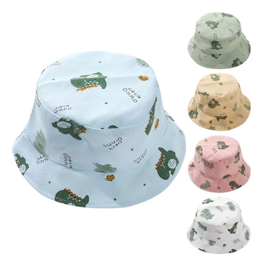 Lr Fashion Kids Bucket Hat, Dinosaur Print, Cotton, Sun Protection Hat Sunscreen Outdoor Beach Party, 24 Years (Green)