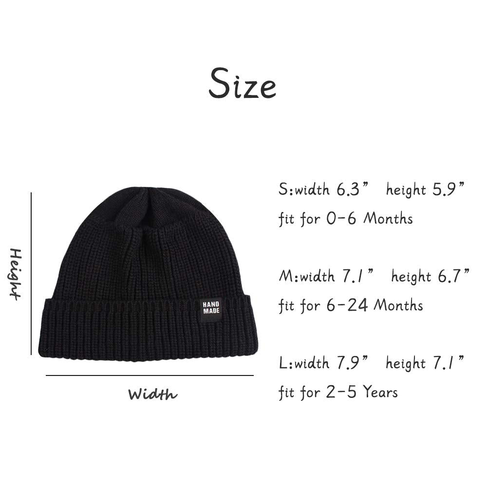 Simple Knitted Baby Beanie Hip-Hop Boys Winter Hat Toddler Kids Bonnet For Girls 0-5Y (Black+Light Gray+White,L)
