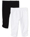 The Children'S Place Baby Girls' Everyday 100% Cotton Leggings, White/Black 2-Pack, 12-18 Months