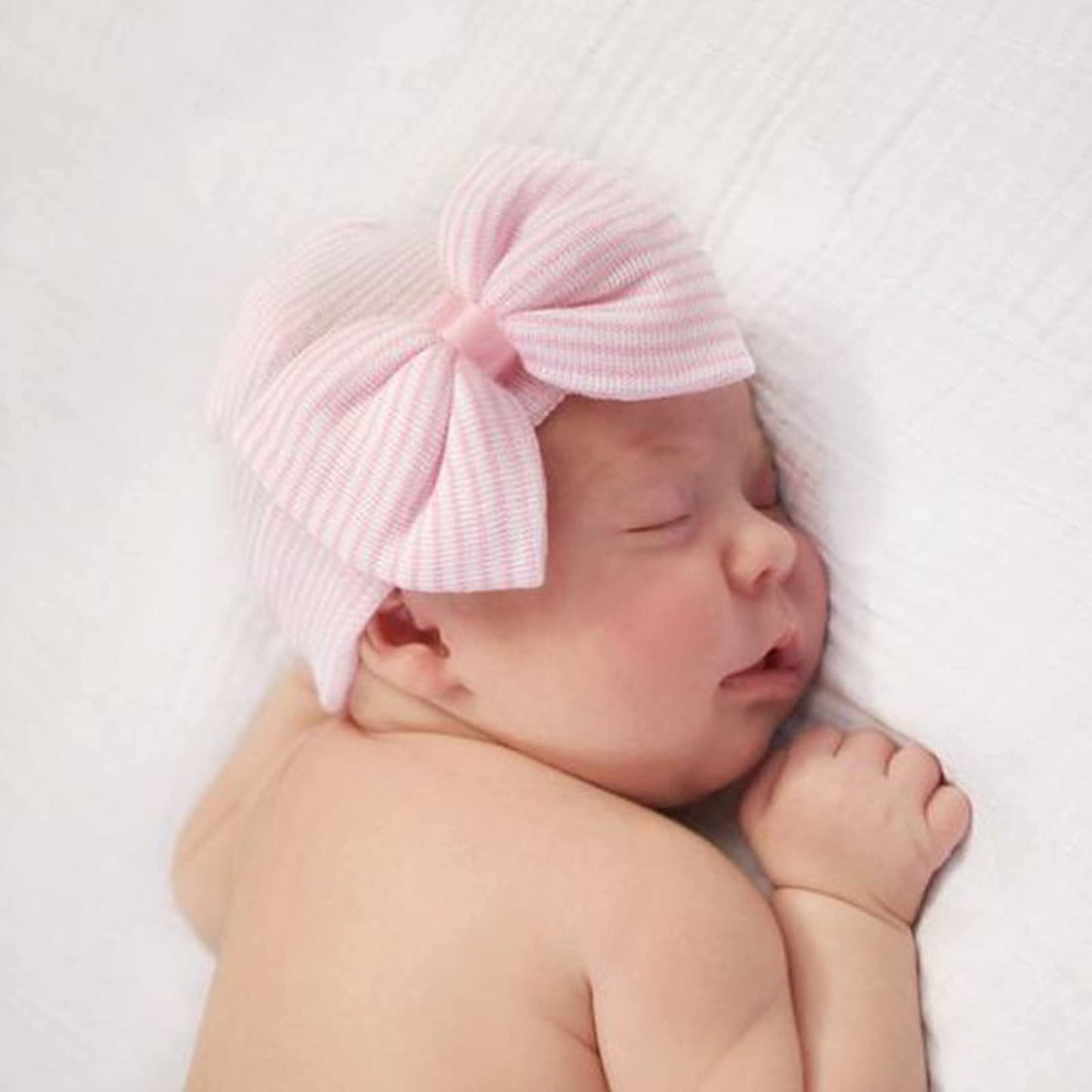 Dreshow Bqubo 4 Pack Newborn Hospital Hat Infant Baby Hat Cap With Big Bow Soft Cute Knot Nursery Beanie