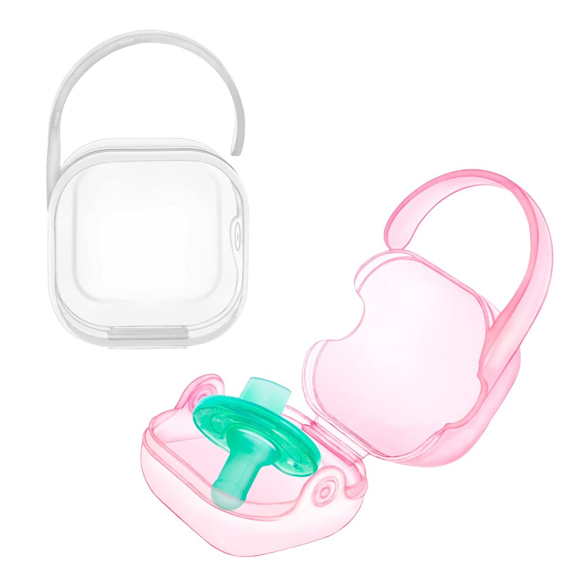 Laneyli Pacifier Case Cube (2 Pack, Clear, Pink)