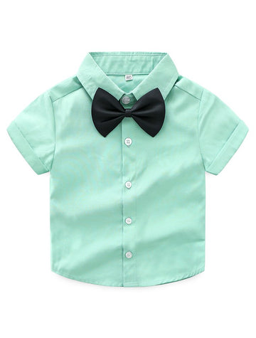 Baby Boy Summer Cotton Gentleman Short Sleeve Bowtie Romper Suspenders Shorts Outfit Set Style2 Green 90