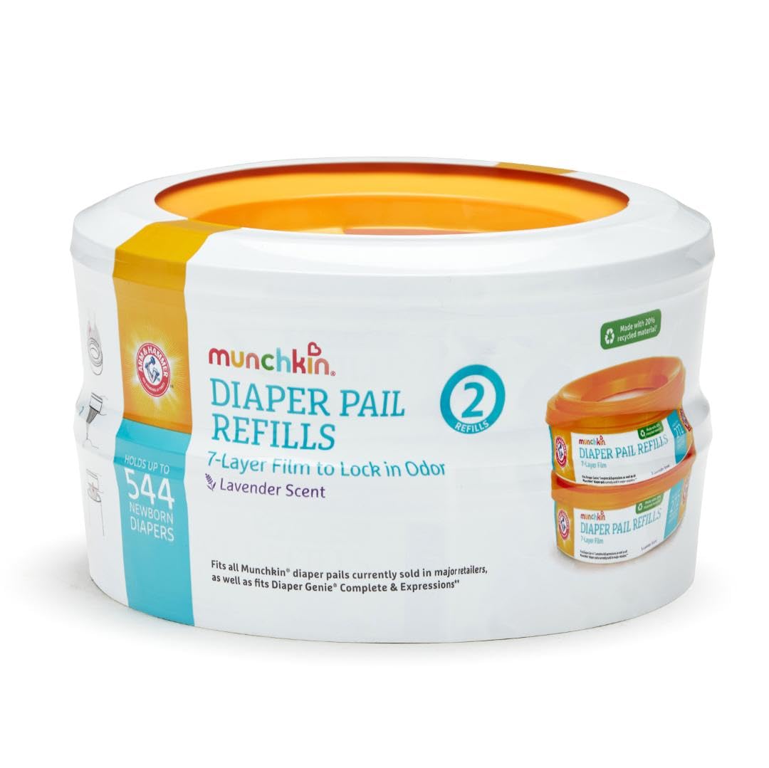 Munchkin Arm & Hammer Diaper Pail Refills, 2 Pack Holds Up to 544 Newborn Diapers, Lavender Scented Diaper Disposal Refills
