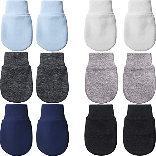 6 Pairs Newborn Baby Mittens No Scratch Gloves Infant Toddler Anti Scratch Essentials Unisex Cotton For 3-9 Months Girls Boys (W