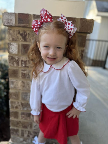 Wee Ones Girls' Valentines Day Grosgrain Hair Bow On Weestay No-Slip Clip, Valentine Heart Print, Mini, Pearl Pink