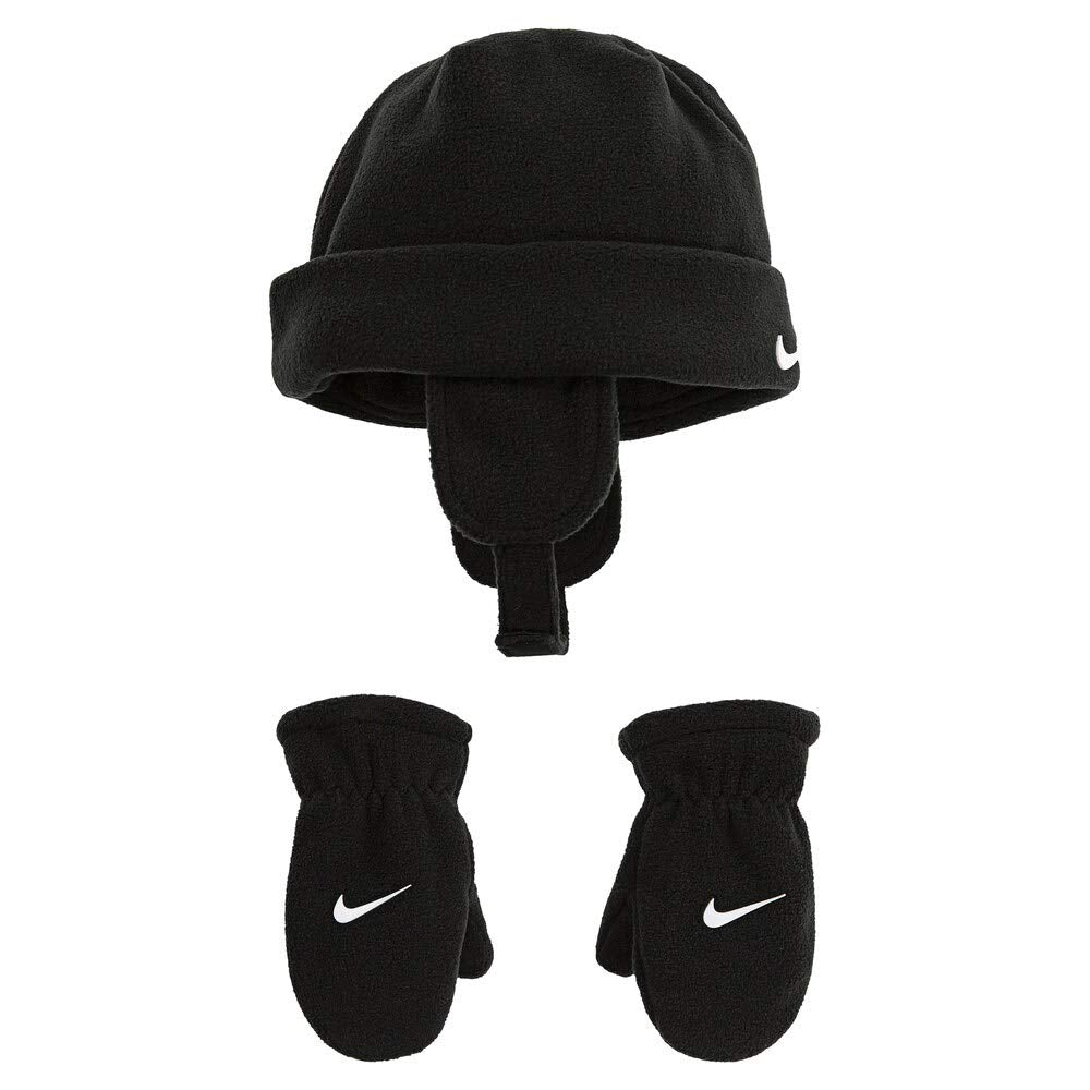 Nike Baby Boy'S Swoosh Baby Fleece Cap Gloves Set (Infant/Toddler) Black/White 2T-4T (Toddler)