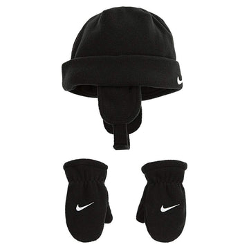 Nike Baby Boy'S Swoosh Baby Fleece Cap Gloves Set (Infant/Toddler) Black/White 2T-4T (Toddler)