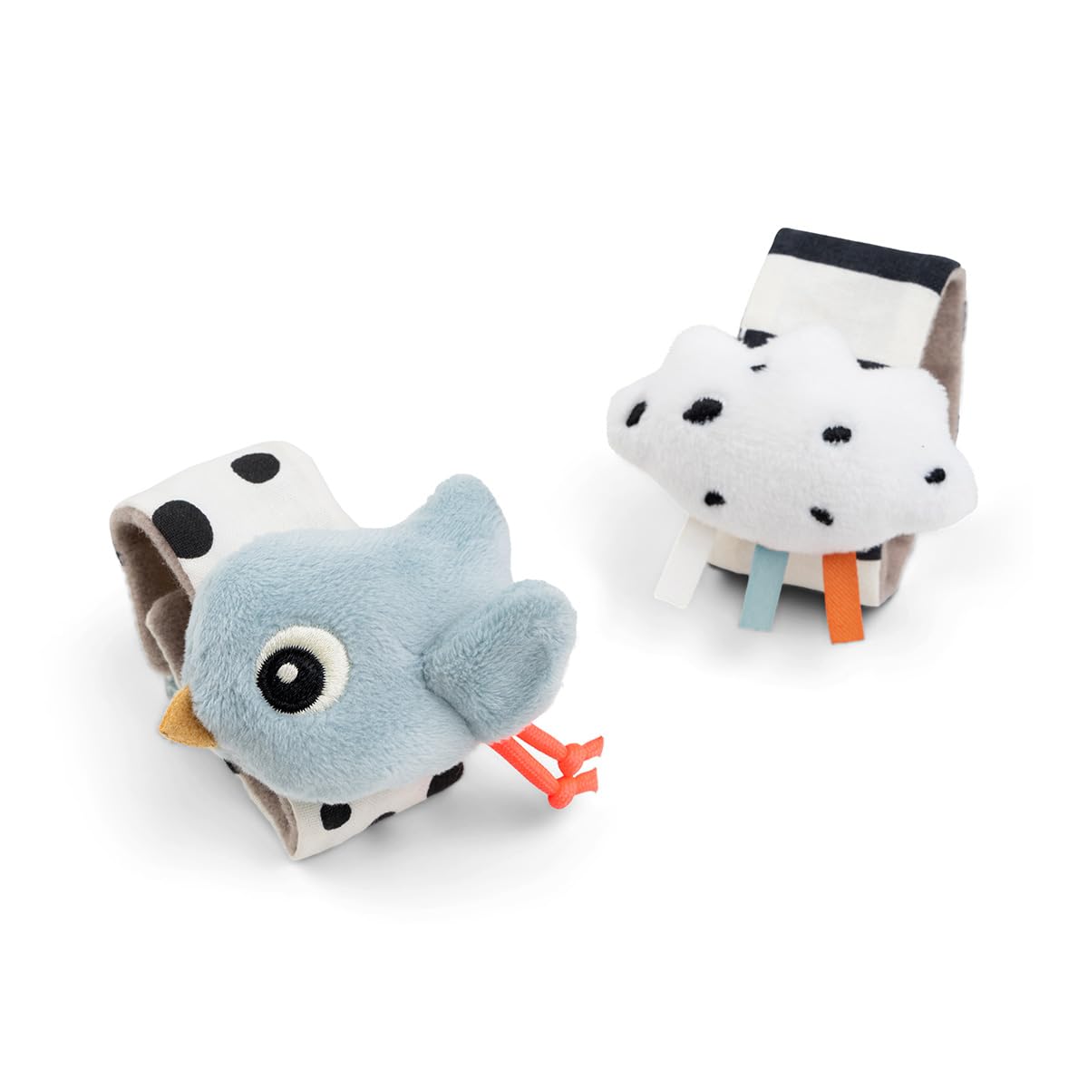 Done by Deer Wrist Rattle Set for Babies - 2-Pack Happy Clouds - Newborn Sensory Toy with Crinkle & Rattle - Soft Blue Baby Brac