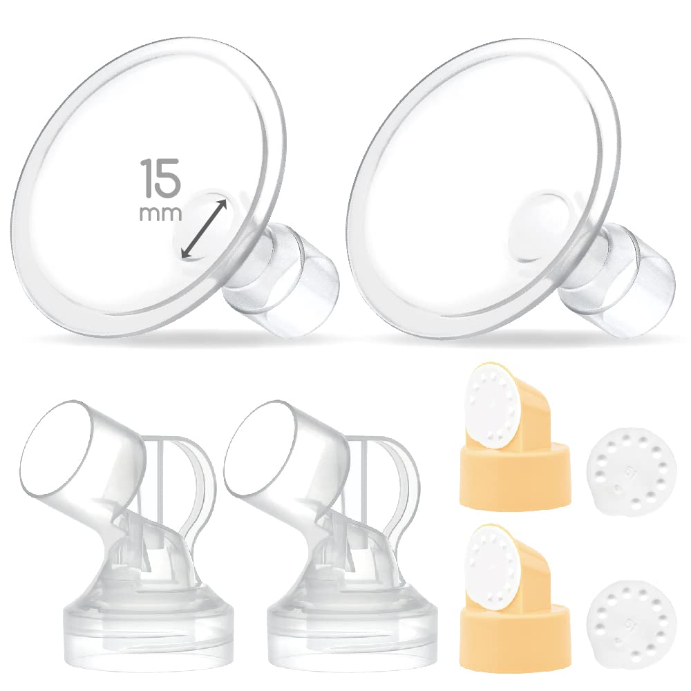 Maymom Pump Parts 2X Detachable Breastshield (15Mm) With Valve Membrane And Maymom Connector,Compatible With Medela Breast Pump