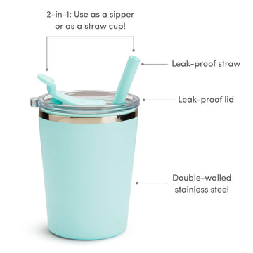 Munchkin Steel My Heart 2-In-1 Toddler Sippy Cup Tumbler With Spill Proof Simple Clean Straw And Open Sipper Lid, 8 Ounce, Stain