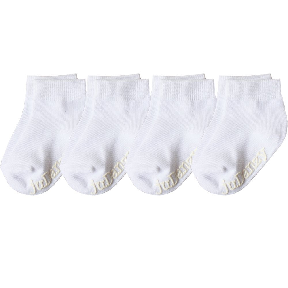 Judanzy 4 Pack White Ankle Socks Kids Ages 0-8 Years (With Anti-Slip Grips) (2-4 Years, White)