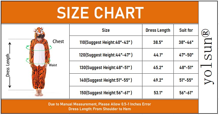 Yolsun Kids Tiger Animal Halloween Costume, Deluxe Kids Onesie Dress Up For Boys&Girls