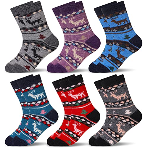 Eocom 6 Pairs Children'S Winter Warm Wool Animal Crew Socks Kids Boys Girls Socks (6 Pairs Christmas Deer, 1-3 Years)