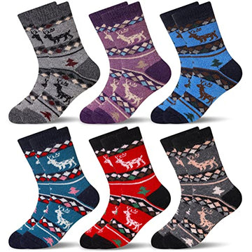 Eocom 6 Pairs Children'S Winter Warm Wool Animal Crew Socks Kids Boys Girls Socks (6 Pairs Christmas Deer, 1-3 Years)
