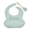 Personalized Silicone Bib And Spoon Set With Debossed Custom Name, Babies/Toddlers Durable Adjustable With Pocket For Baby Boy &
