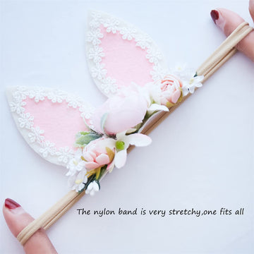 Gezisan Baby Girl Floral Easter Bunny Nylon Headband Flower Elastic Hairband Bows Wraps For Newborn Infant Toddler Hair Accessor