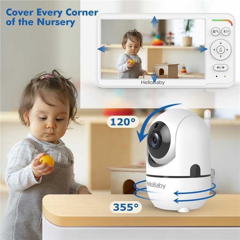 Hellobaby Baby Monitor With Camera And Audio, 6'' World First Ips Screen Baby Camera Monitor No Wifi, 30-Hrs Battery, Eco, Vox,