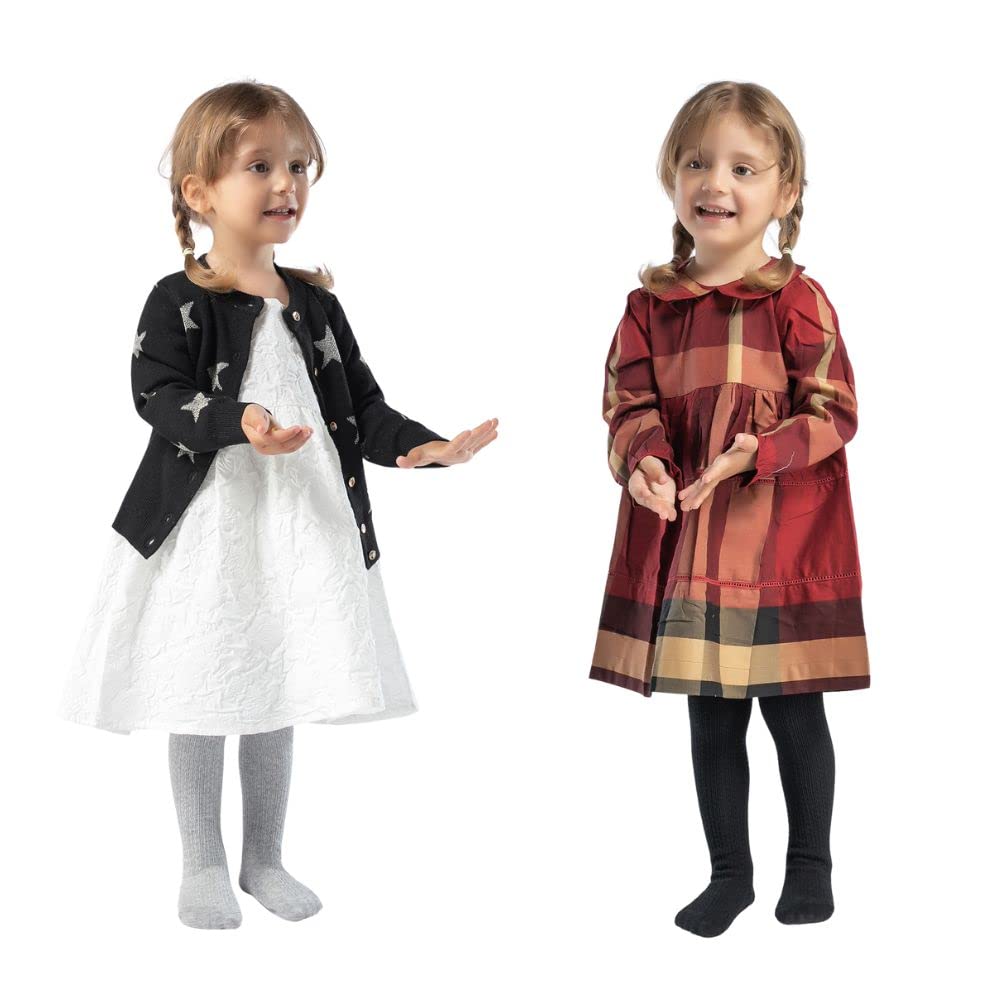 Petrass Girls Tights Toddler Cable Knit Cotton Footed Seamless Dance Ballet Baby Girls' Leggings 4 Pack Black/Ivory/Grey/Navy 9-