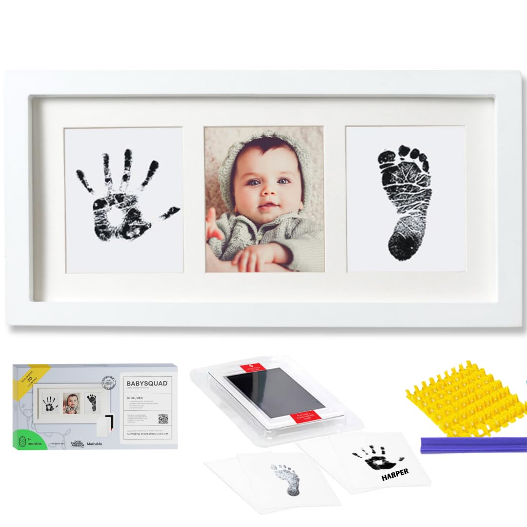 Baby Prints Newborn Handprint And Footprint Picture Frame Keepsake Kit, 13.5 X 7 Inches (Large Size), Mess-Free Ink Pad Included