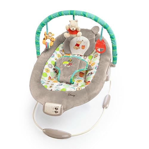 Bright Starts Disney Baby Winnie The Pooh Baby Bouncer Soothing Vibrations Deluxe Infant Seat - Faux Suede, Music, Removable -To