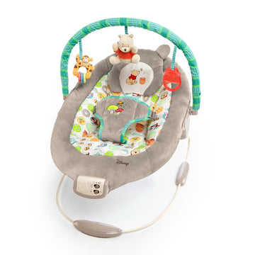 Bright Starts Disney Baby Winnie The Pooh Baby Bouncer Soothing Vibrations Deluxe Infant Seat - Faux Suede, Music, Removable -To