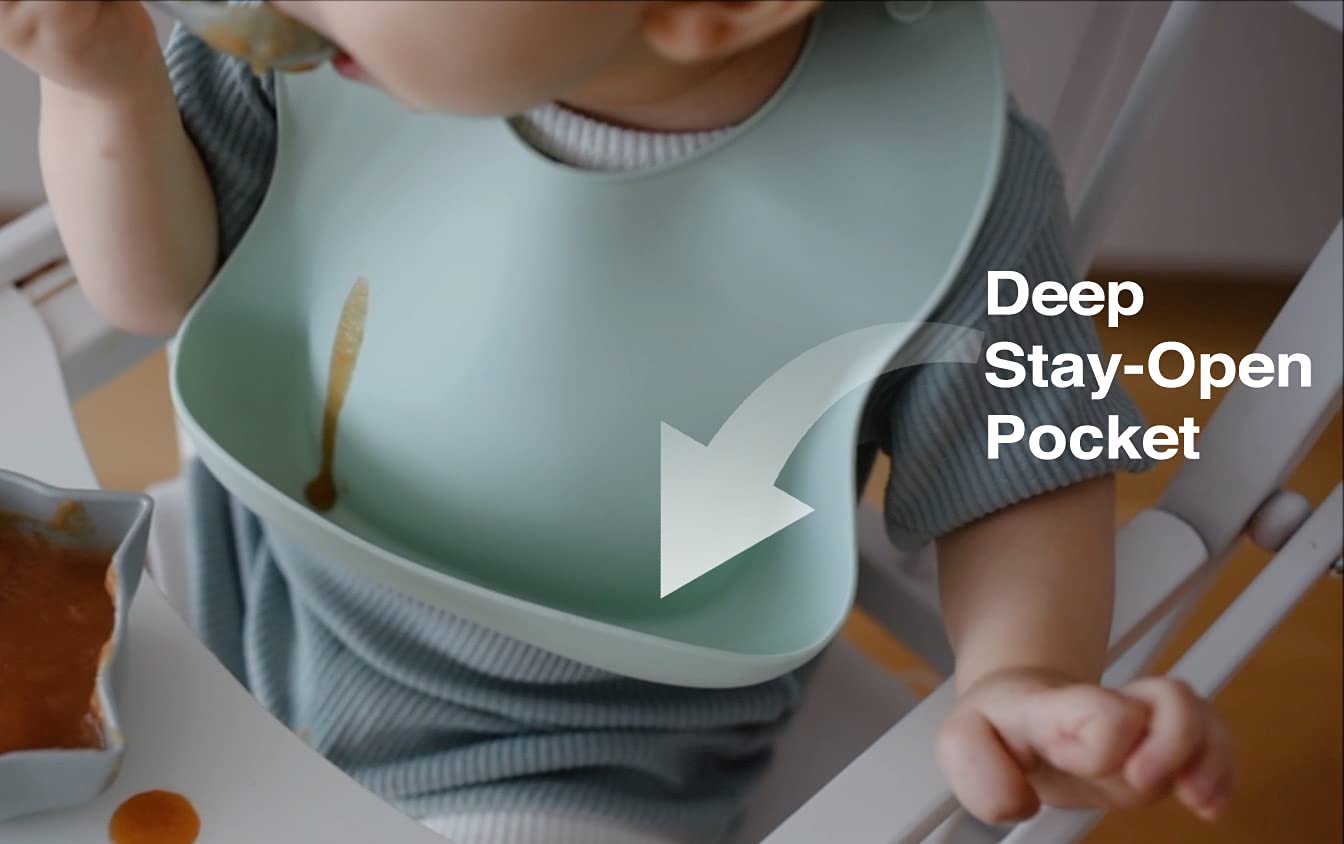 Otterlove Silicone Bib - 100% Pure Platinum Lfgb Baby Bibs With No Fillers - Wide Food Catching Pocket - Easy Clean - Mess Proof