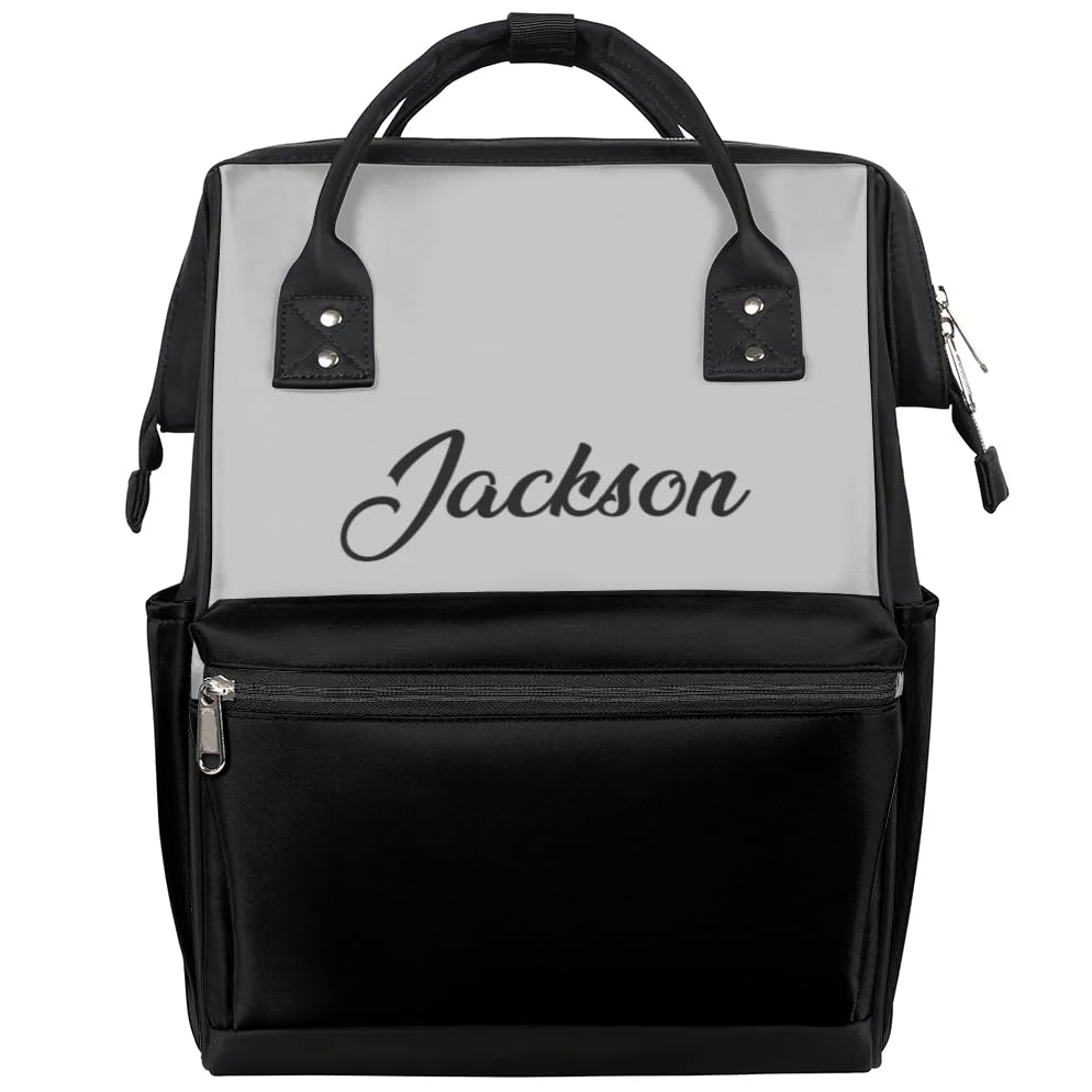 SPYORBKX Personalized Baby-Boys Diaper-Backpack Waterproof Nappy Backpack for Mom Dad Baby-Bag 11x7x15.7 Inches Grey Mommy-Bag