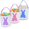 3 Pcs Easter Bunny Basket Bags For Kids - Canvas Cotton Carrying Gift And Eggs Hunt Bag, Easter Gift Basket With Tails Printed R