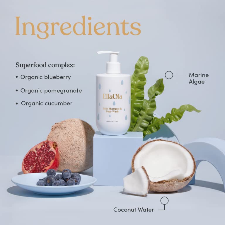 Ellaola Tear Free Baby Shampoo & Body Wash - Organic, Hypoallergenic Baby + Kid Soap Hydrates & Nourishes While Gently Cleansing