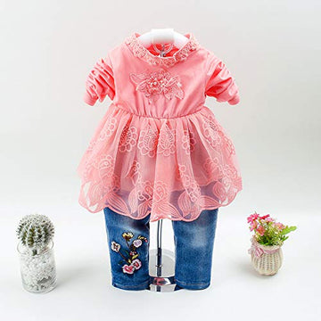 Peacolate 6M-4Years Spring Fall Baby Girls Clothing Set 3Pcs Long Sleeve Dress Denim Jacket And Jeans(Orange,6-12Months)