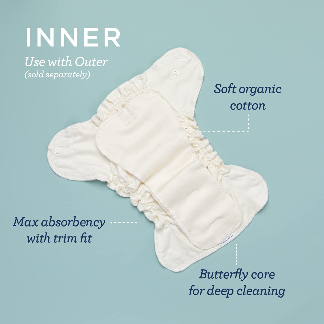 Esembly Cloth Diaper Inner - Organic Cotton Fitted Diaper- Soft, Ultra-Absorbant, Trim-Fitting Layer to Pair with Waterproof Out