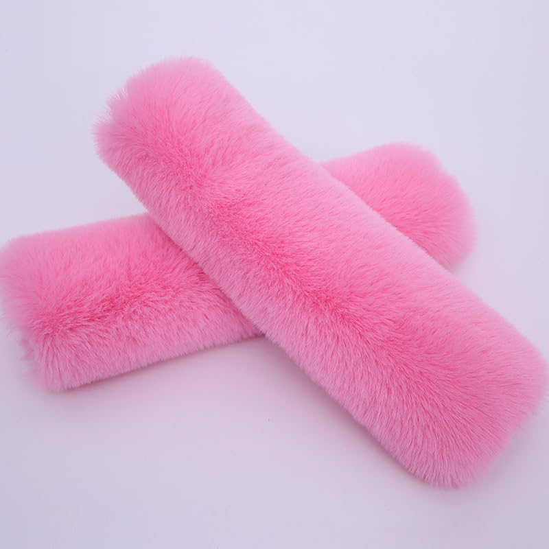 2-Pack Soft Plush Seatbelt Covers For Kids - Comfortable Pink Seat Belt Cushion For Newborns - Car Seat/Stroller Strap Accessori