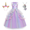 Yipkorra Unicorn Dress For Girls Unicorn Costume Pageant Princess Party Birthday Long Gown With Headband & Necklace (Purple, 170