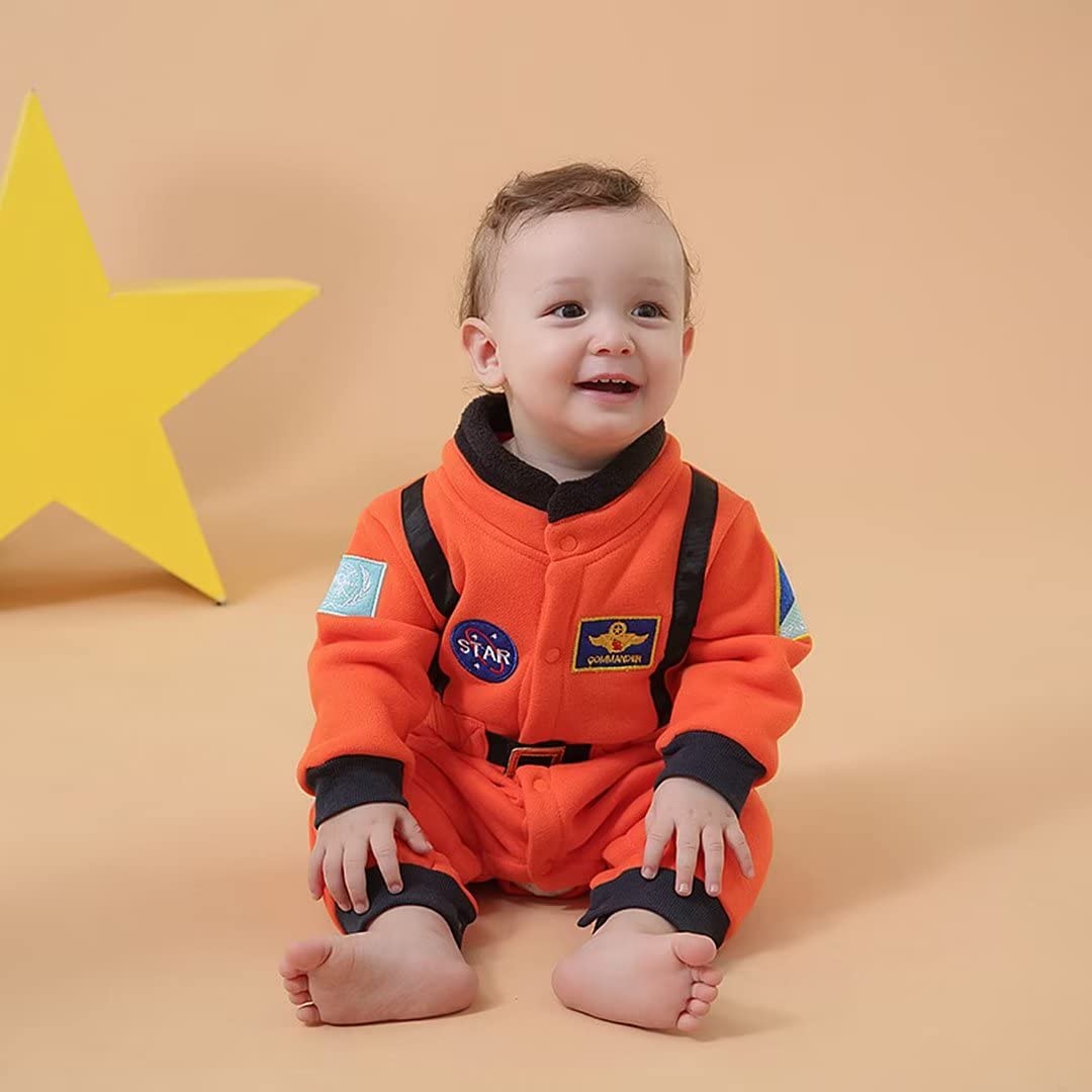 Baby Astronaut Costumes, Unisex Toddler Space Suit, Halloween Dress Up Romper Pilot Costume(Orange,3-4 Years Old)