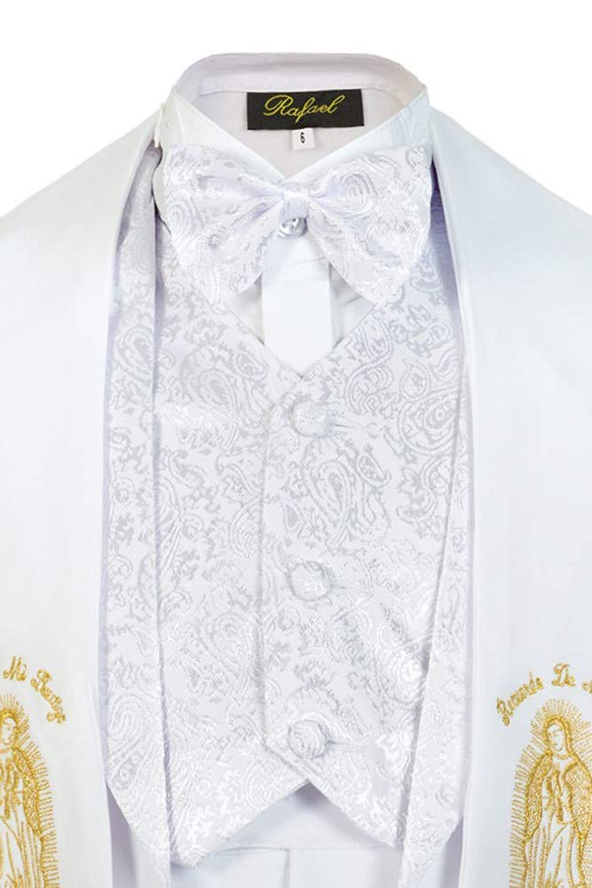 Baby Boys White Baptism Christening Paisley Lapel Tuxedo With Gold Maria Estola Scarf Size L (12-18 Months)