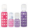 Lifefactory Glass Baby Bottles With Silicone Protection - 4-Pack, 4 Oz/9 Oz Bottles, (1- Pink, 1- Raspberry, 1- Lavender & 1- Gr