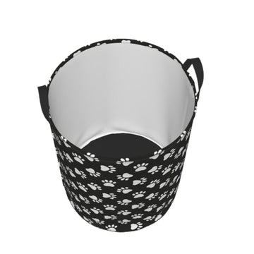 Gbuzozie Black And White Dog Animal Paws Round Laundry Hamper Storage Basket Toys Clothes Organizer Bin For Home Bathroom Bedroo