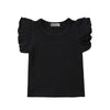 Mubineo Toddler Baby Girl Basic Plain Ruffle Sleeve Cotton T Shirts Tops Tee Clothes (Black, 3-4T)