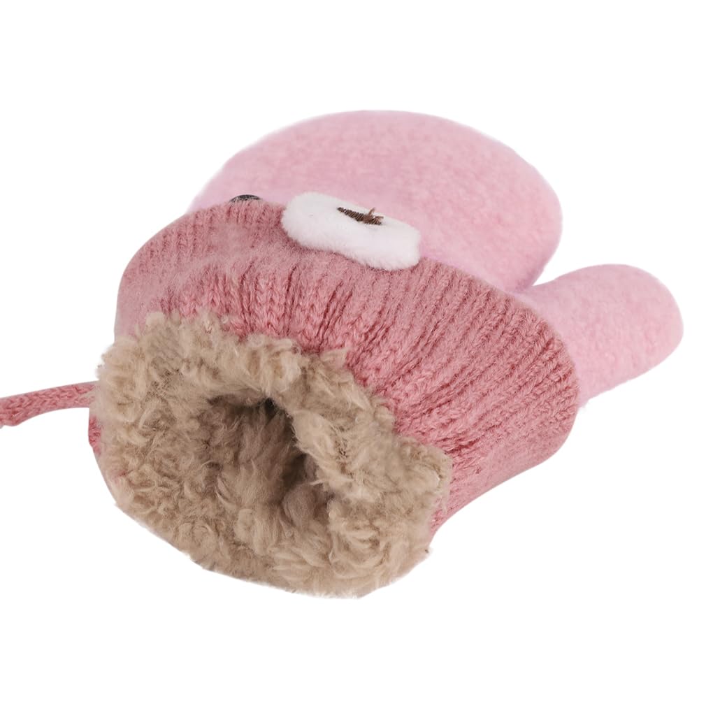 Toddler Baby Knitted Winter Gloves Cable Mittens Cute Cartoon Bear Kids Boys Girls Thermal Thick Fleece Lined Gloves Wool Warm K