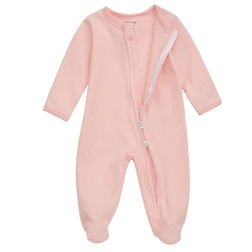 Aablexema Baby Girls Footed Pajamas With Mitten Cuffs - Newborn Infant 2 Ways Zipper Cotton Footie Pjs(Pink,6-12M)