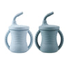 Pandaear Silicone Training Cup, 2 Pack Baby Drinking Sippy Cups With Handles & Straw For Baby And Toddler 6 Months+ (Dark Blue/L