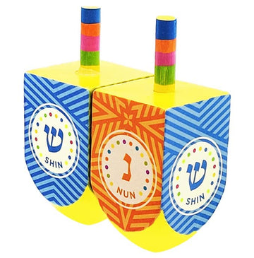 The Dreidel Company Let 'S Play Dreidel The Hanukkah Game 2 Multi Colored Extra Large Hand Painted Wood Dreidels (Style 2, Pack