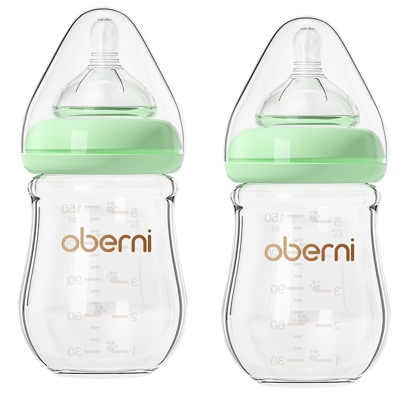 Glass Baby Bottles,Anti Colic Breastfeeding Bottle With Natural Response Nipple Size S,Wide Neck Slow Flow Baby Bottle For Baby,