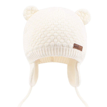 Duoyeree Baby Winter Hat Earflap Cotton Lining Knit Beanie Cap For Toddler Girl Boy (12-18 Month, White)