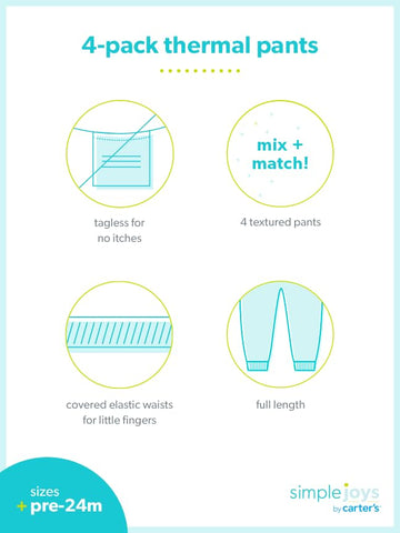 Simple Joys By Carter'S Baby Girls' Textured Pants, Pack Of 4, Blue/Brown Animal Print/Dark Grey/White, 12 Months