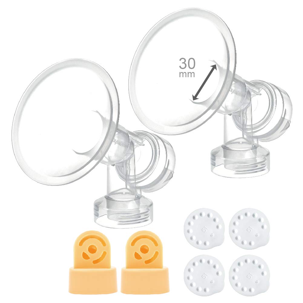30 Mm 2Xone-Piece Extra Large Breastshields W/Valves And Membranes For Medela Breast Pumps; Replacement To Medela Personalfit 30