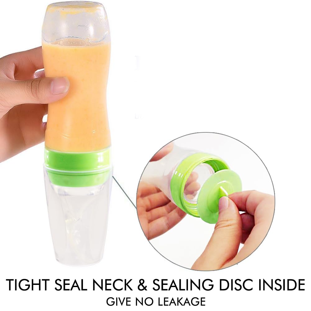 Matyz Silicone Baby Food Dispensing Spoon (Green, 4Oz / 120Ml) Squeeze Feeder With Spoon - Spoon Bottle For Baby - Baby Spoon Fe
