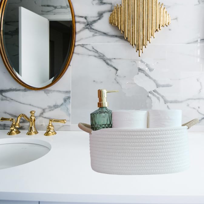 Yimi'S Dream Gift Baskets Empty, Small Basket For Organizing, White Cotton Rope Basket With Handle For Decor, Baby Cat Dog Toy (