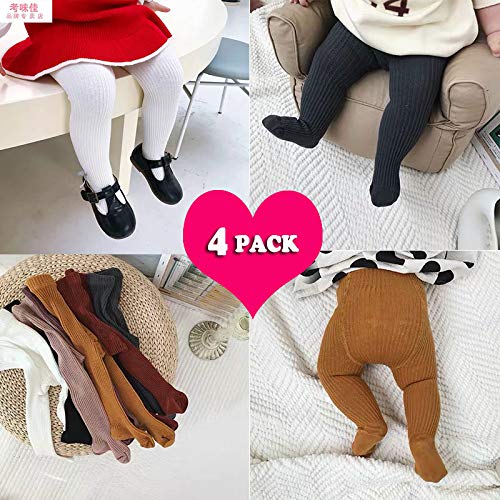 Cecorc Baby Girl Leggings, Knitted Tights For Infants 3-12 Months, 4 Pack (Black, White, Pink, Ginger)