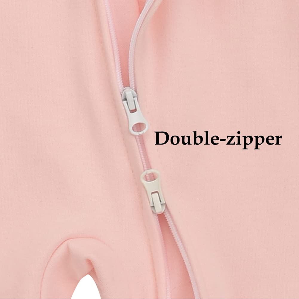 Aablexema Baby Girls Footed Pajamas With Mitten Cuffs - Newborn Infant 2 Ways Zipper Cotton Footie Pjs(Pink,6-12M)